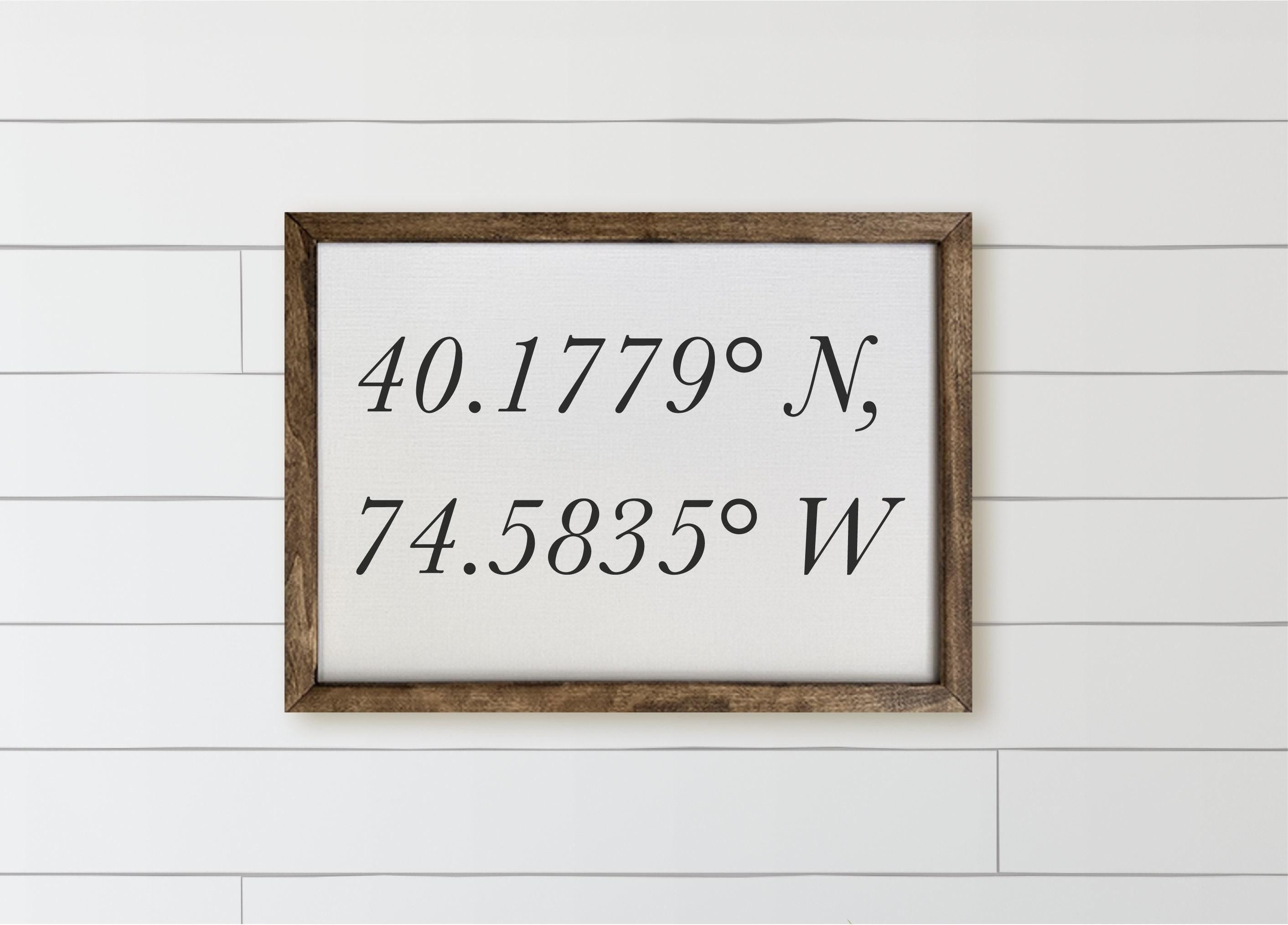 Personalized Coordinates Wood Framed Sign: Rustic Home Decor