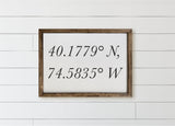 Personalized Coordinates Wood Framed Sign: Rustic Home Decor
