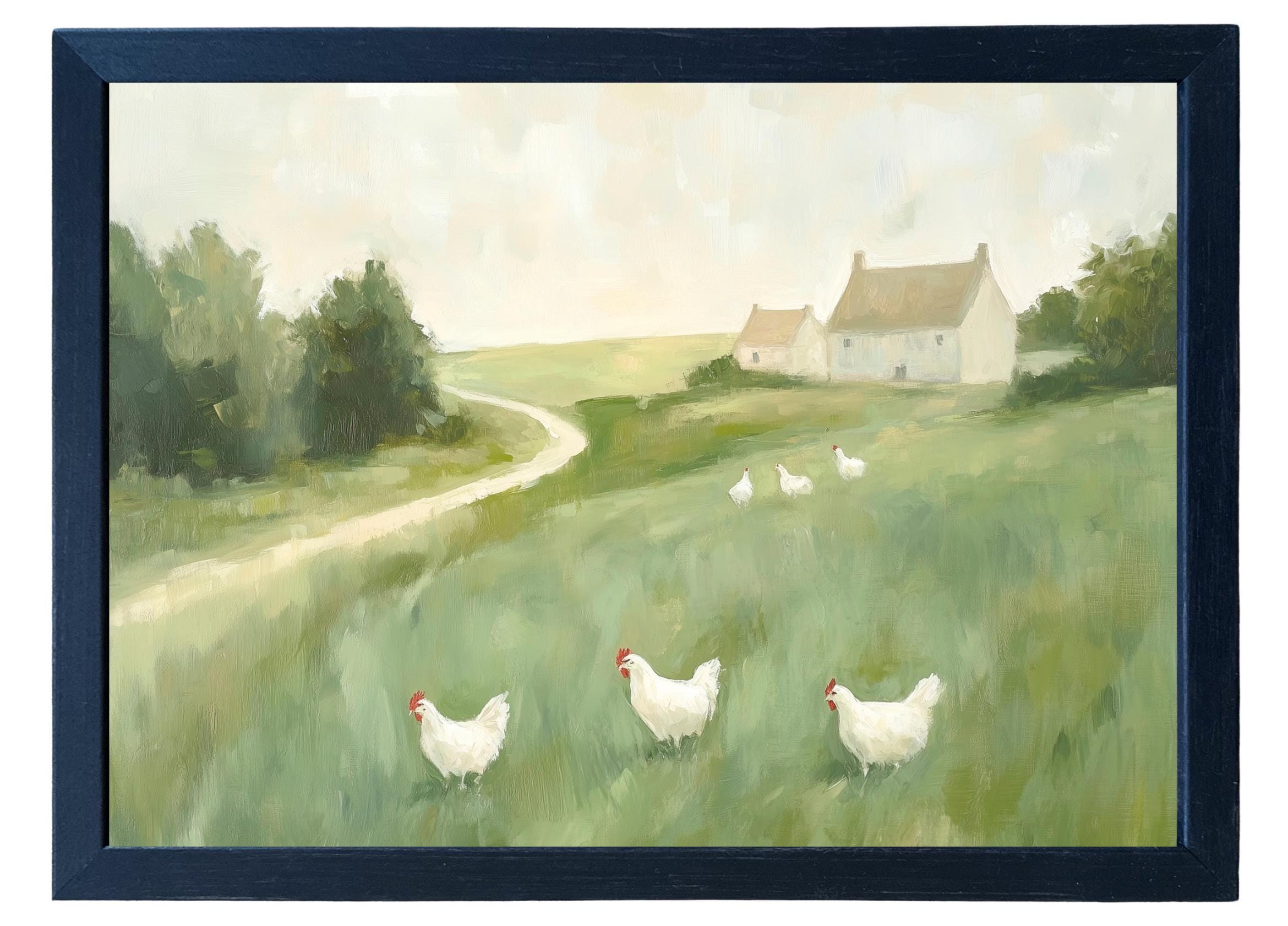 Wood Framed Print - Chicken Pasture - Handmade in USA, gallery wall art, framed decor