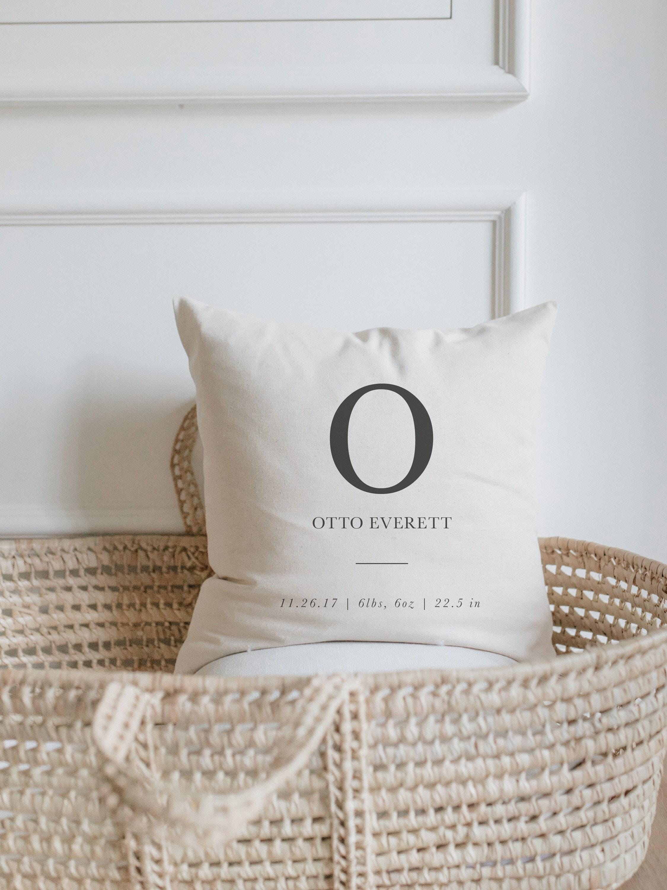 Throw Pillow - Personalized Minimal Birth Stats - Son's Room, Handmade, 100% Cotton, new mom gift, Calligraphy Home Decor, Housewarming gift