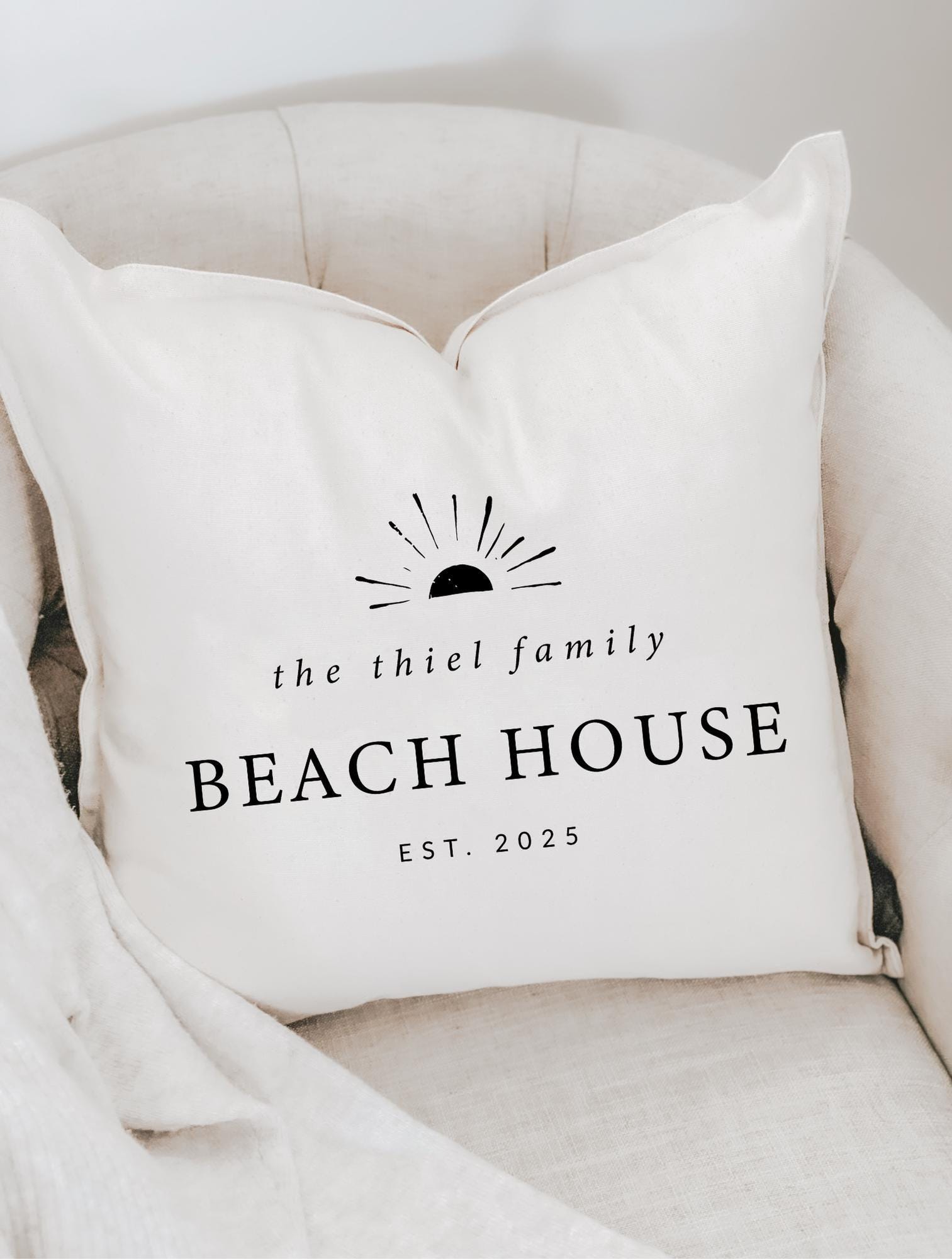 Throw Pillow - Personalized Beach House - Housewarming, Realtor client gift, newlywed, New Home, gift for mom, mothers day, farmhouse