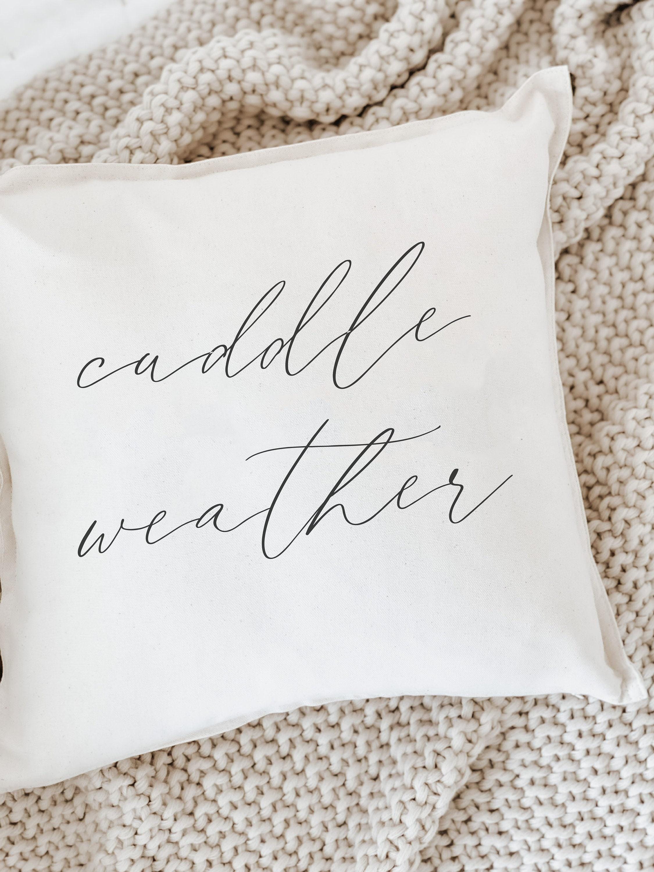 Cuddle Weather Throw Pillow: Calligraphy Script, All-Natural Cotton