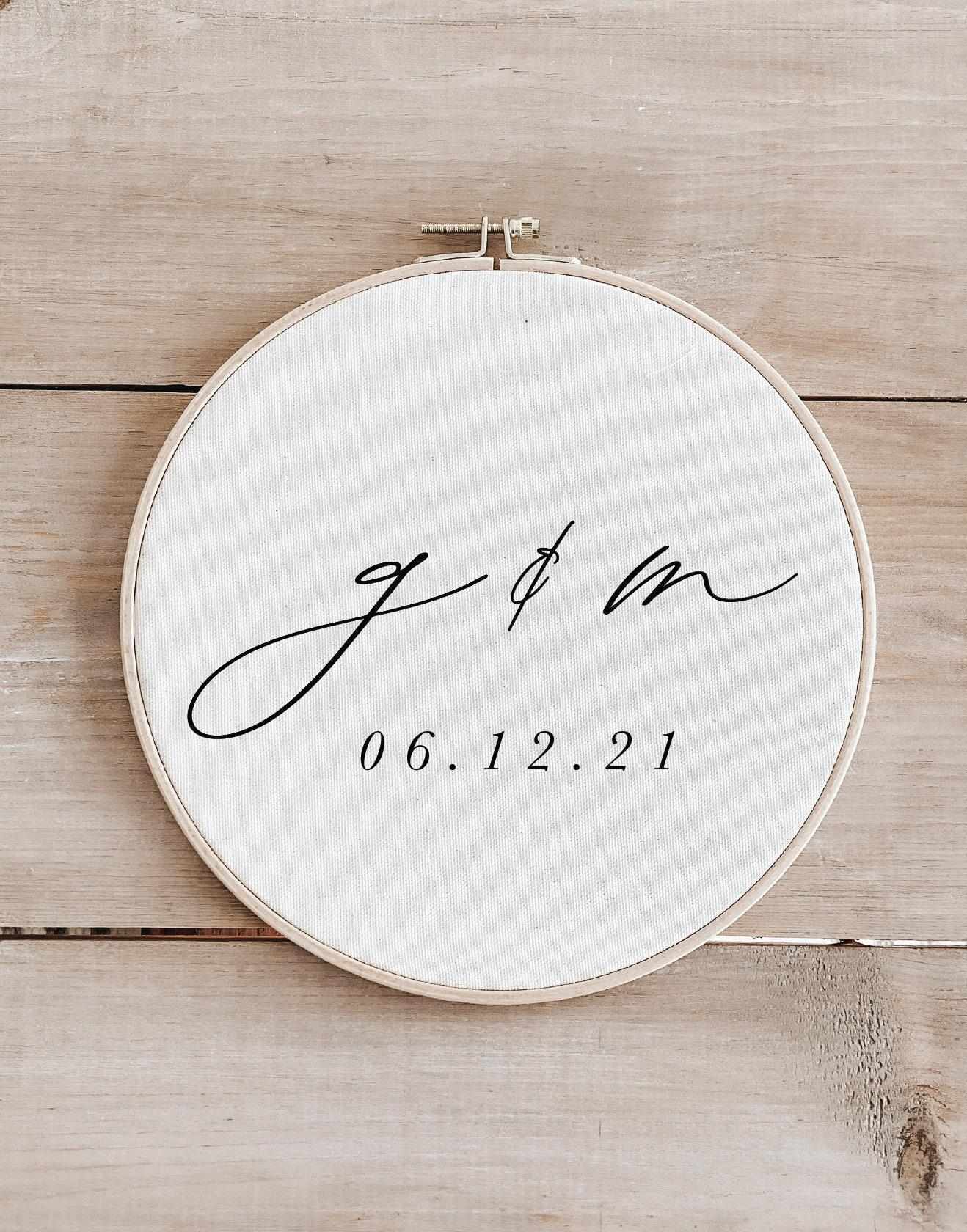 Personalized Initials & Date Embroidery Hoop: Rustic Farmhouse Decor