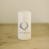 Christmas Pillar Candle - Joy to the World Wreath, home decor, housewarming gift, rustic, Christmas Decor, Holiday Decor,