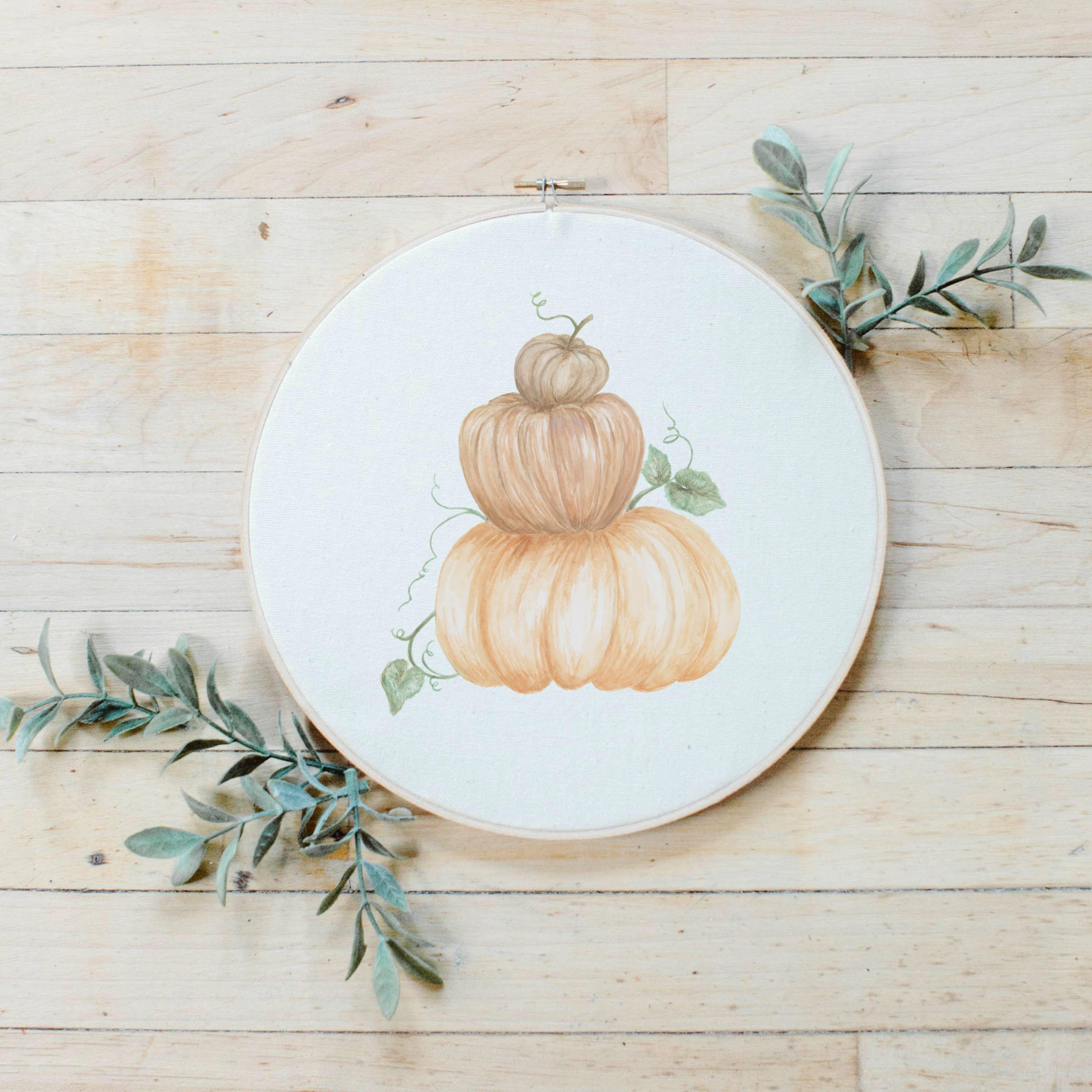 Embroidery Hoops - Pumpkin Stack Watercolor