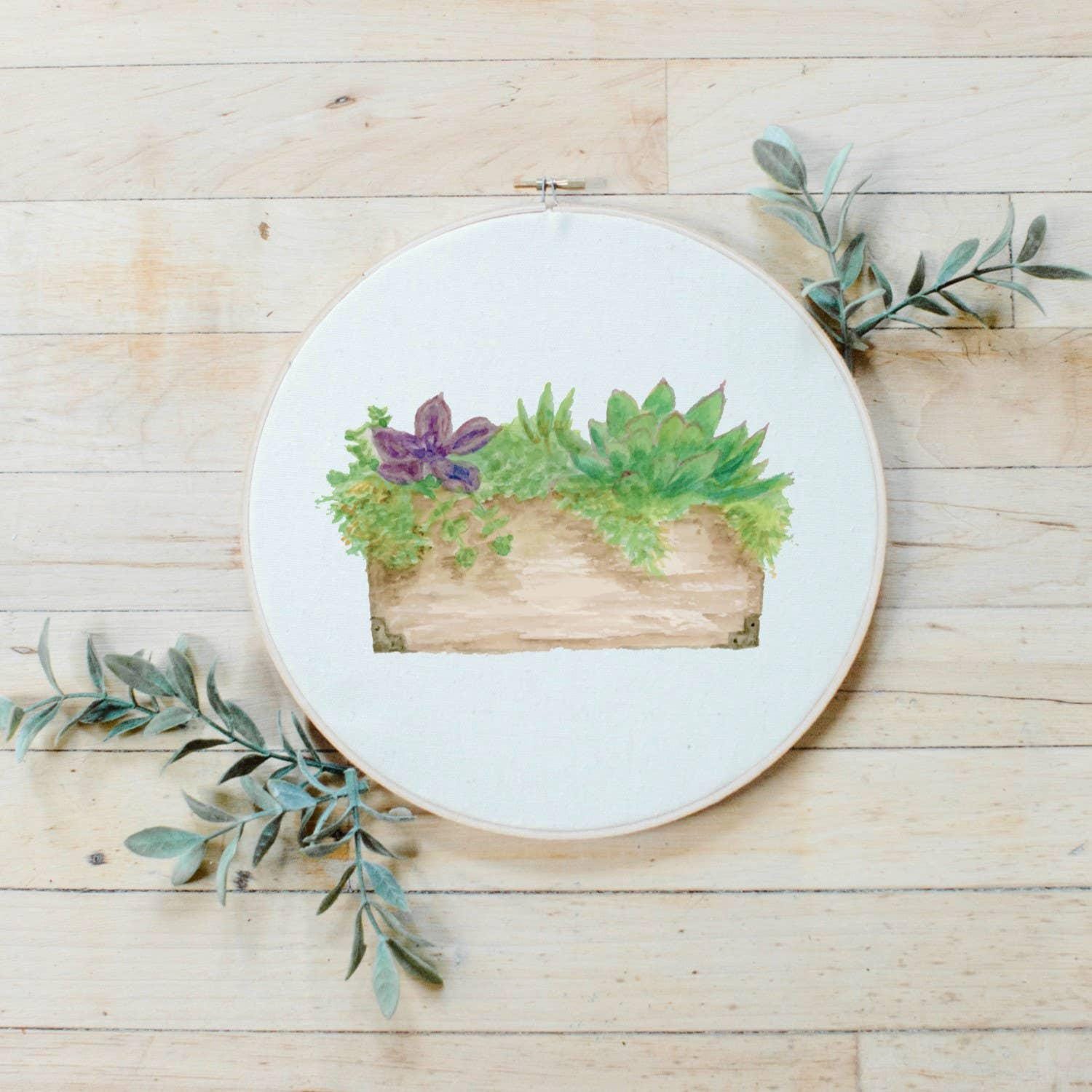 Embroidery Hoops - Succulent Plants Watercolor