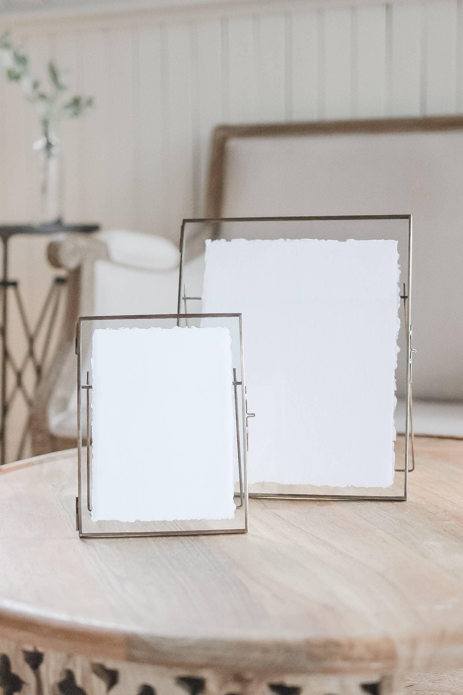 Glass Table Frames & Cards - Handcrafted Deckled Edge Paper