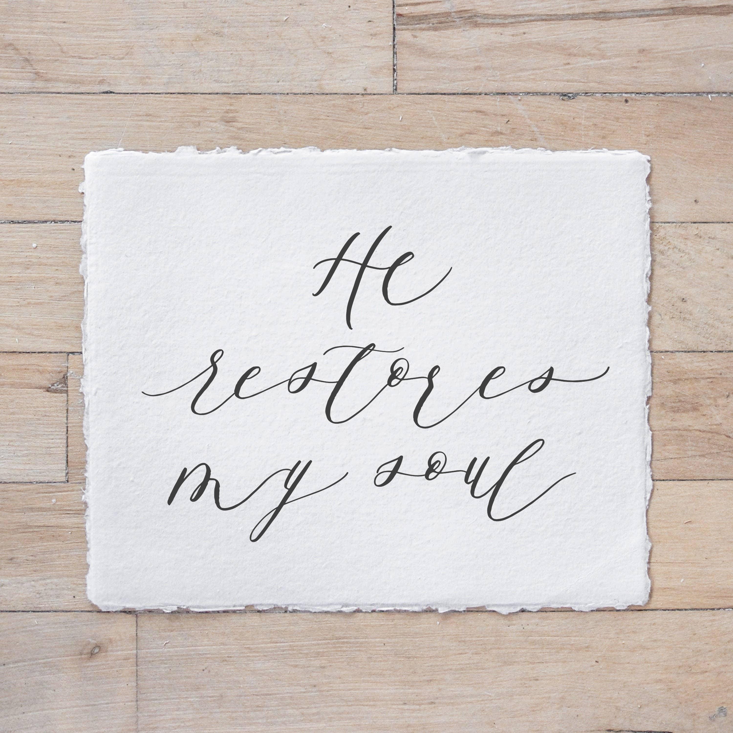 Glass Table Frames & Cards - He Restores My Soul
