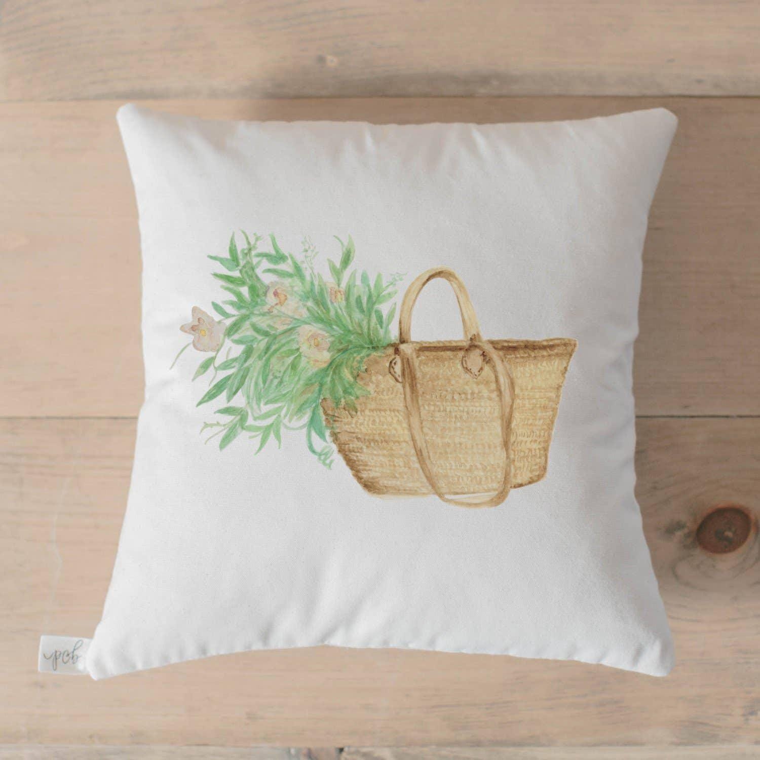 Throw Pillows - Market Basket Flowers Watercolor
