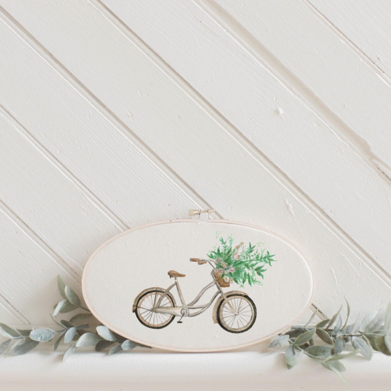 Embroidery Hoops - Floral Bike Watercolor