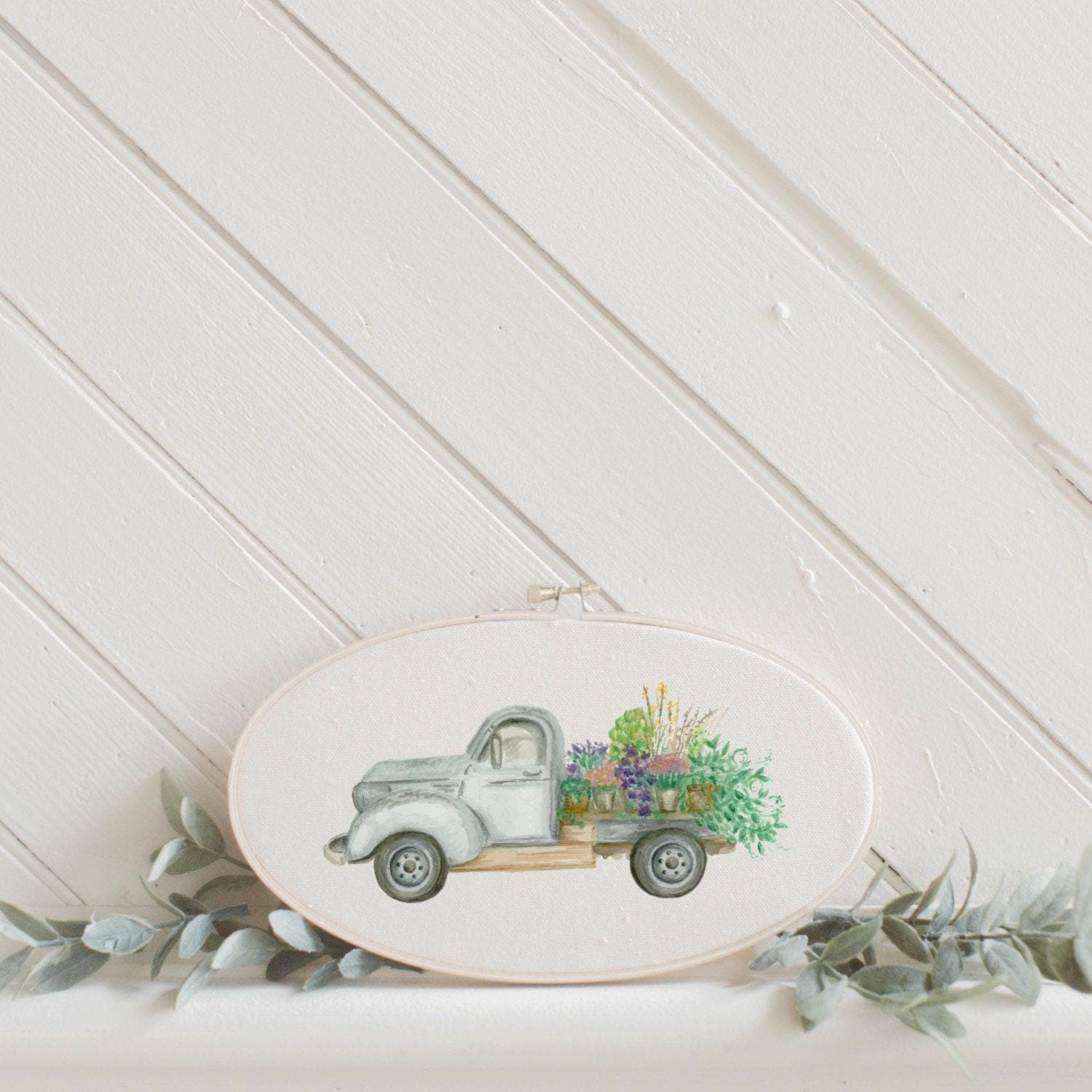 Embroidery Hoops - Floral Truck Watercolor