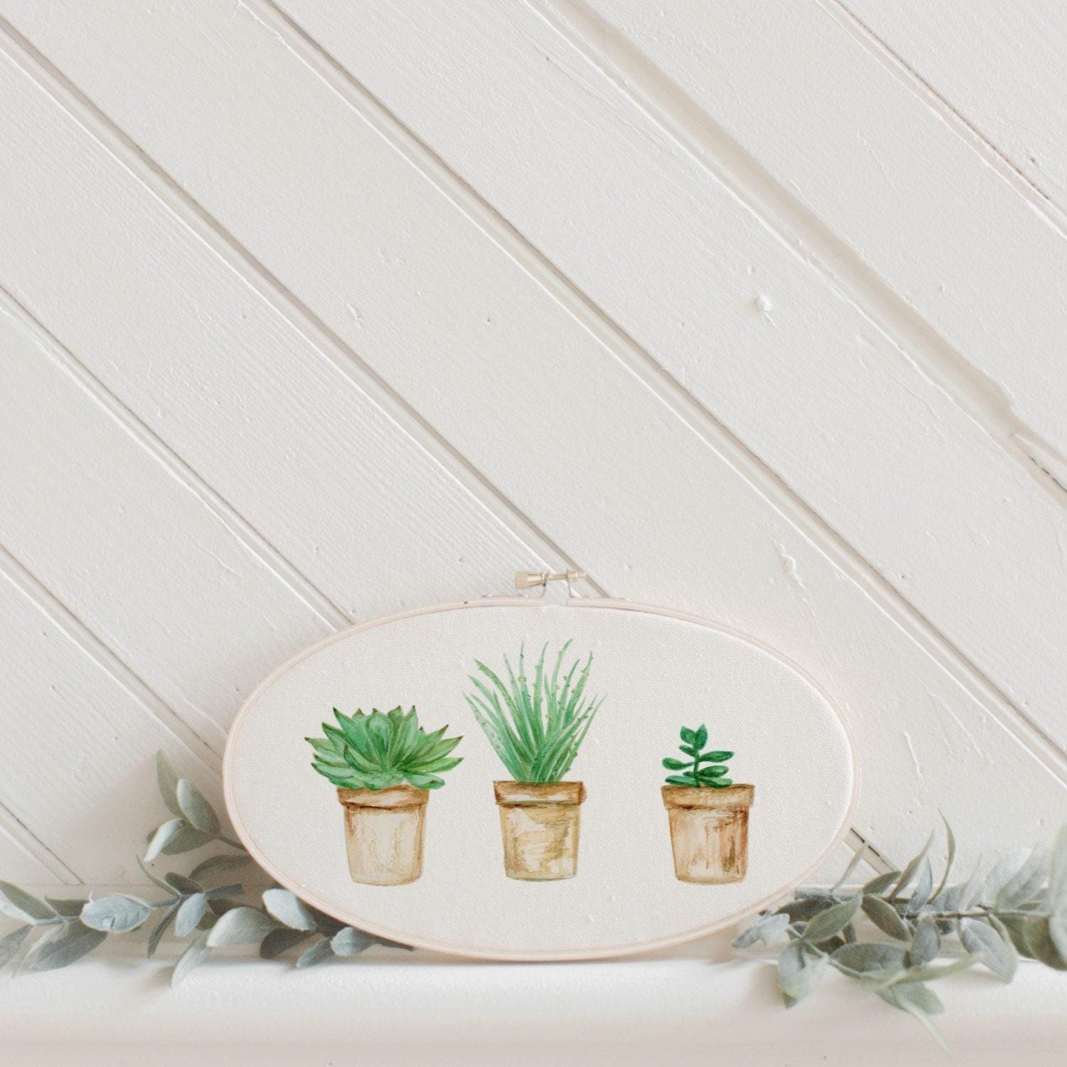 Embroidery Hoops - Succulent Pots Watercolor