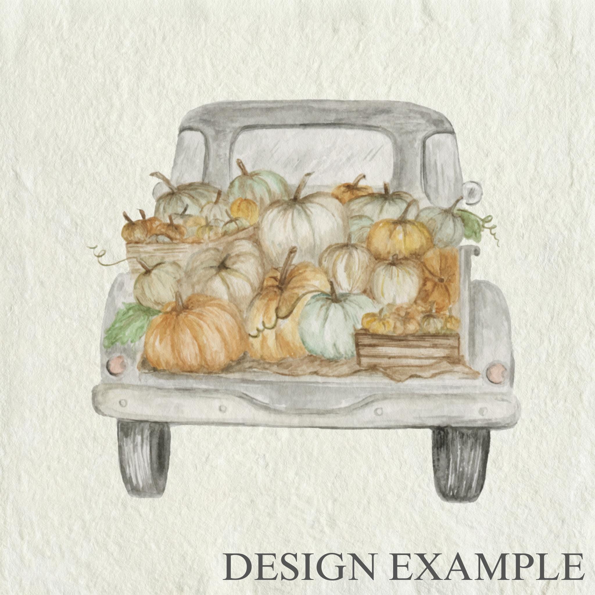Glass Table Frames & Cards - Pumpkin Truck Watercolor