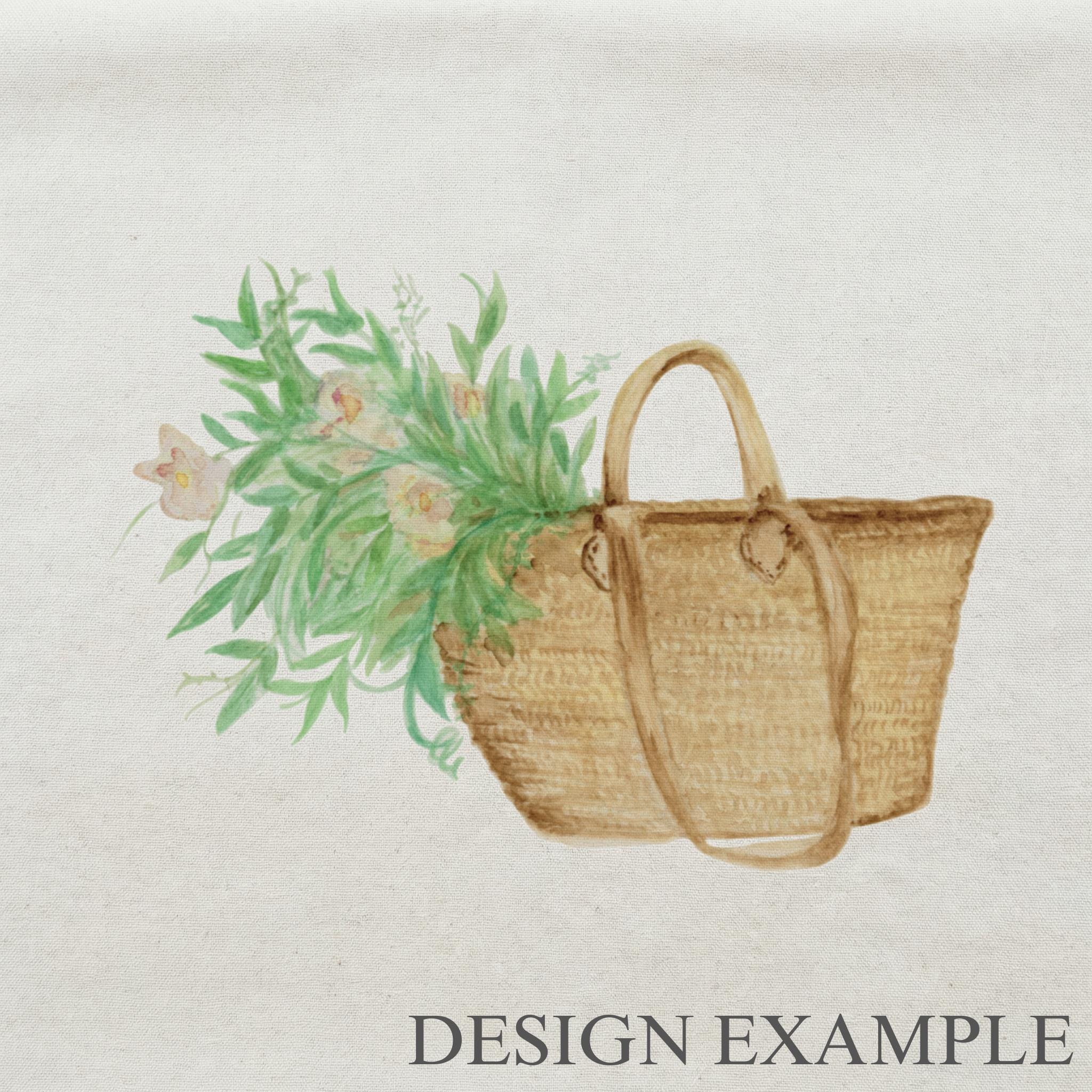 Tote Bags - Market Basket Flowers Watercolor