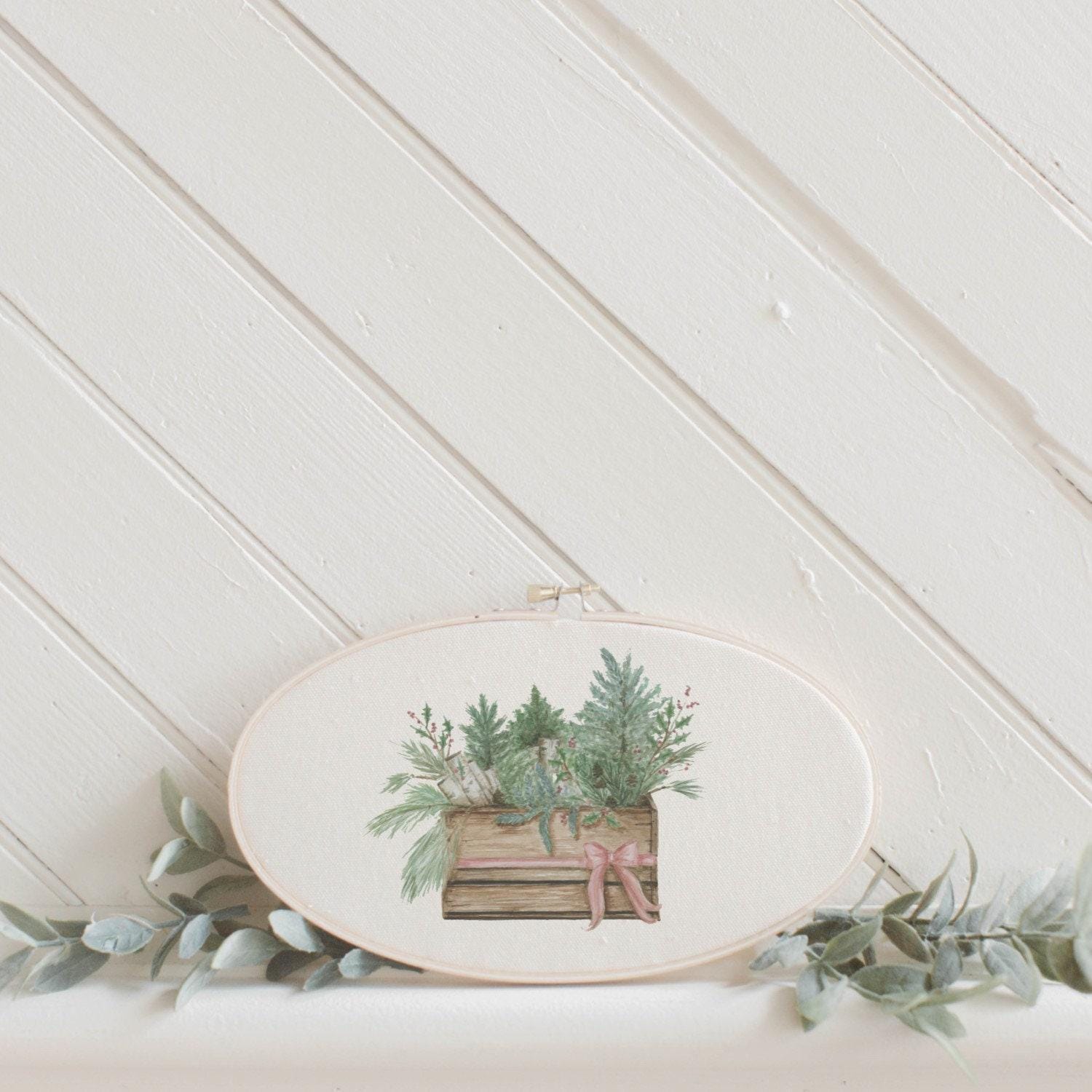 Embroidery Hoops - Greens in Crate Watercolor