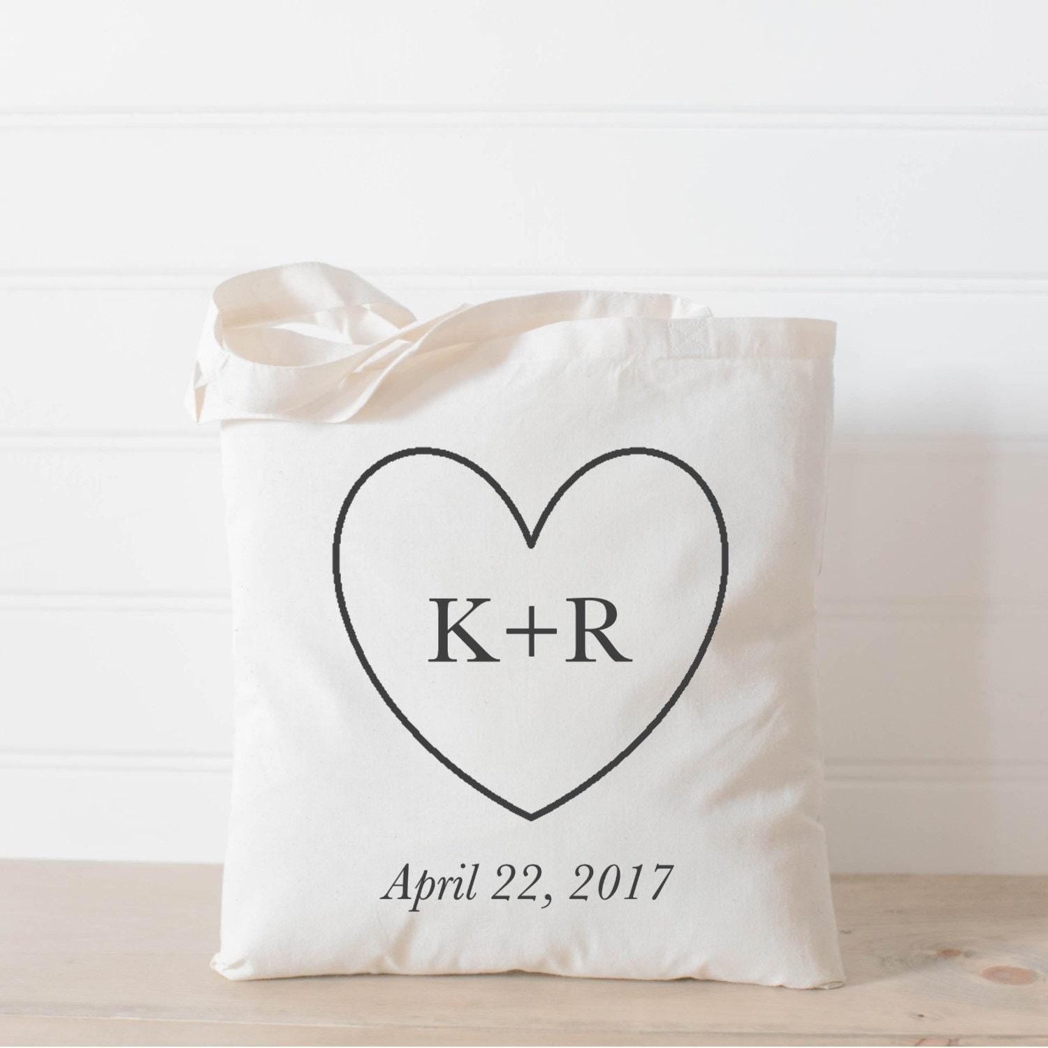 Personalized Tote Bags - Personalized Heart Initials & Date