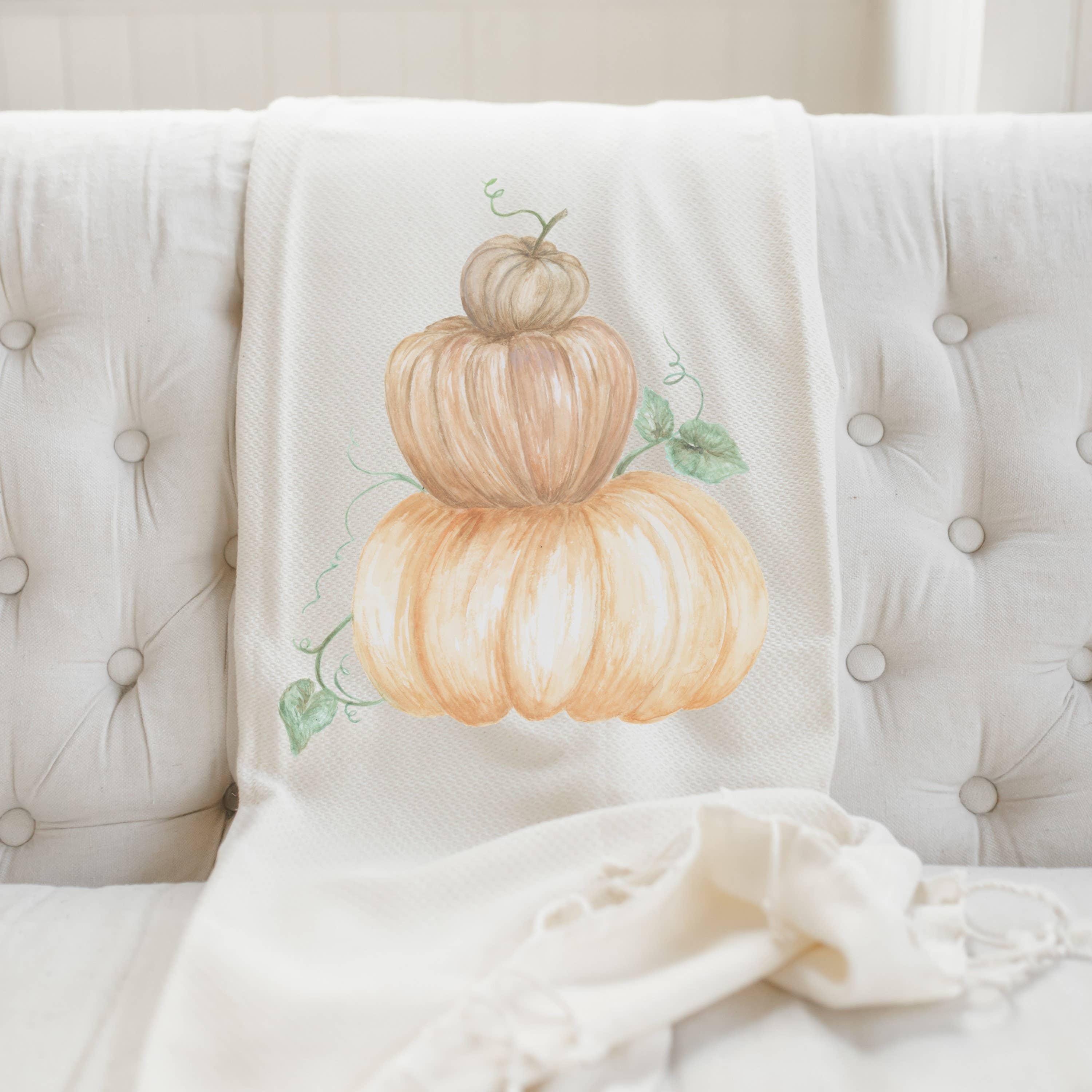 Throw Blankets - Pumpkin Stack Watercolor
