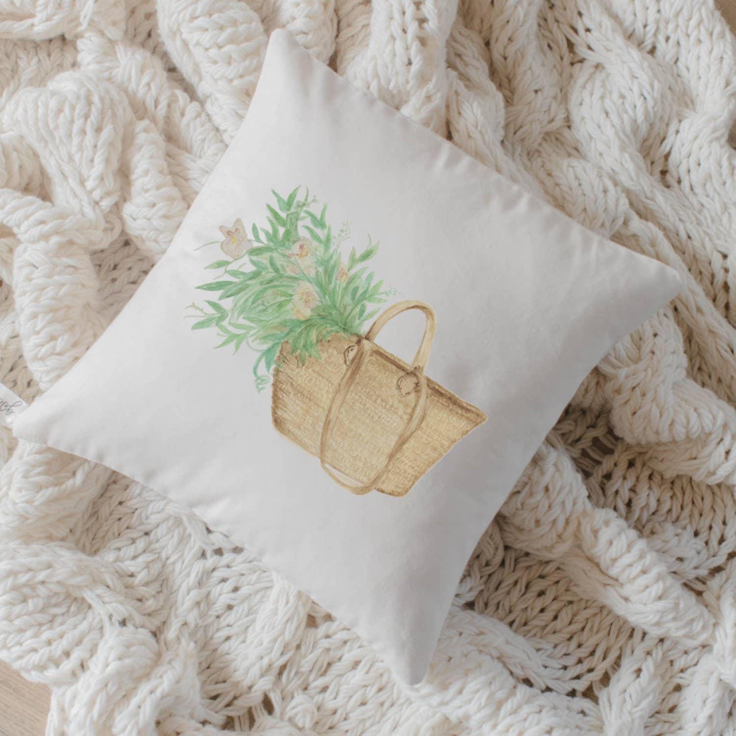 Throw Pillows - Market Basket Flowers Watercolor
