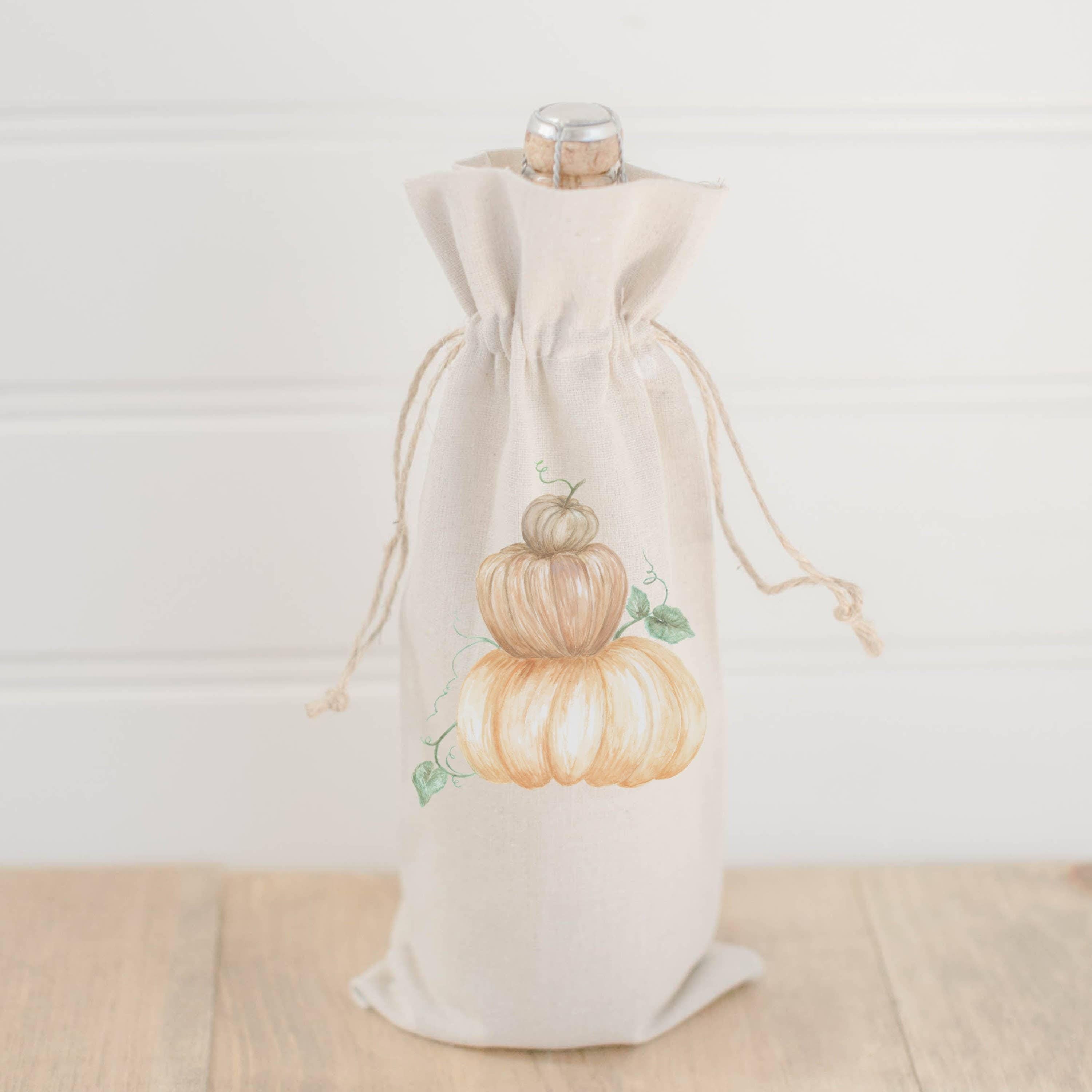 Wine Bags - Pumpkin Stack Watercolor