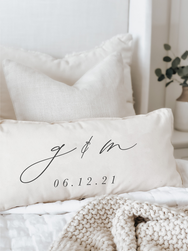 White Linen Monogram Pillow Covers -Custom Lumbar Monogram throw Pillow  -Cursive Three Letters Decorative Pillows- Initial Cushion- Wedding