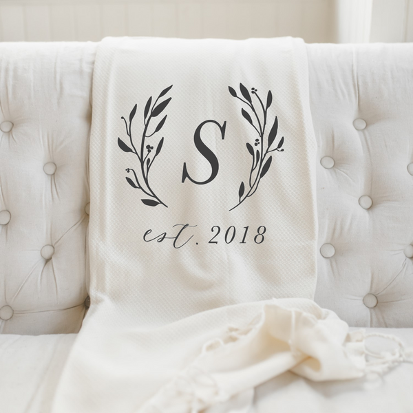 Personalized Initial With Laurels Throw Blanket