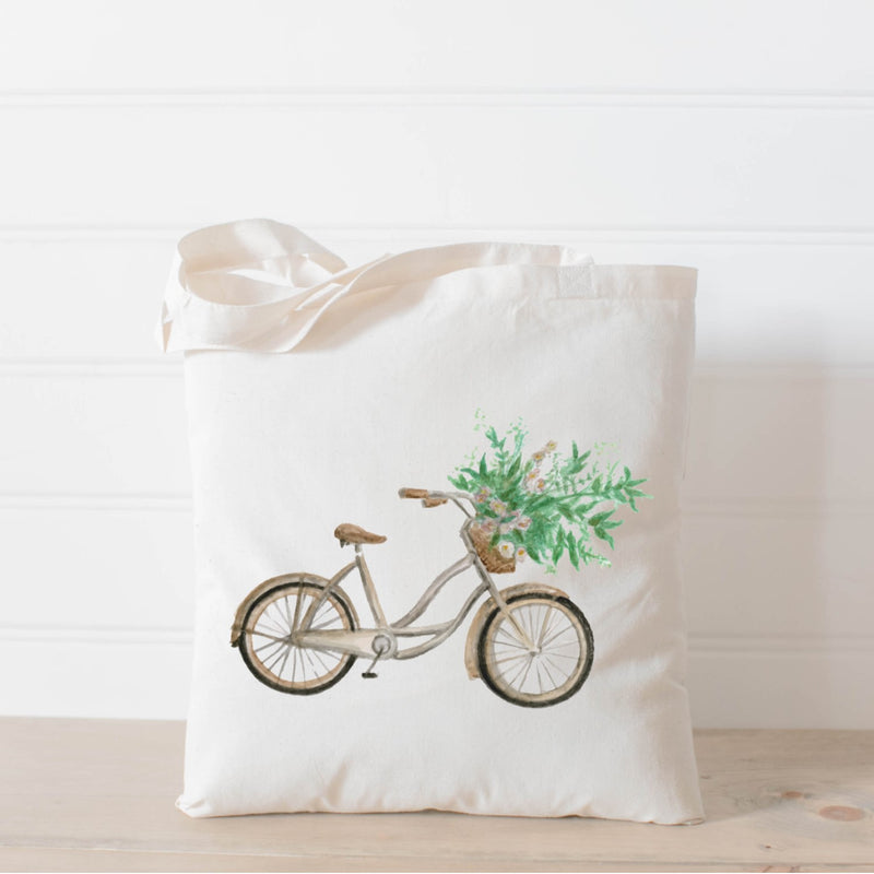 Floral Bike Watercolor Tote Bag