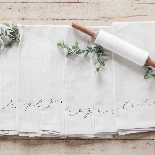 Cozy White Cottage Words Tea Towel