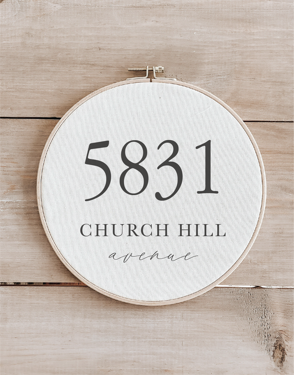Personalized Address Faux Embroidery Hoop