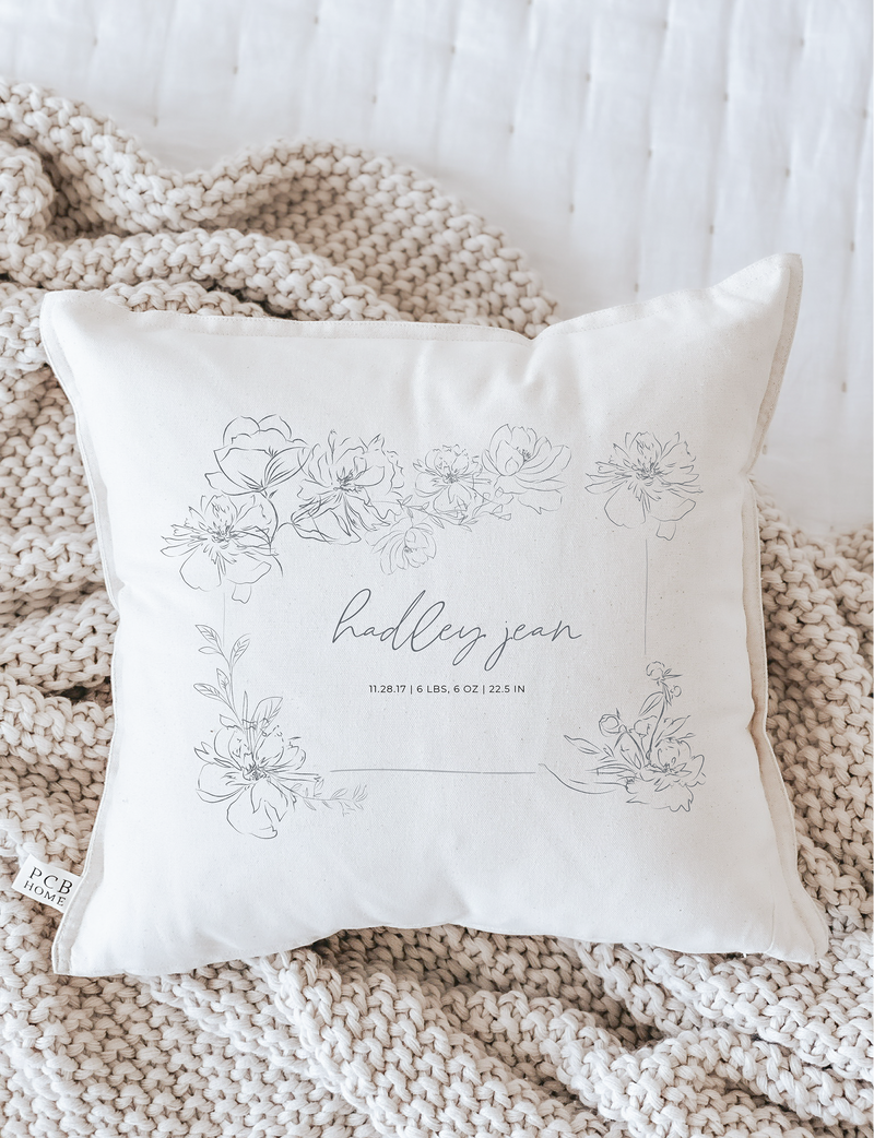 Personalized Birth Stats with Flowers Pillow