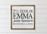 Personalized Birth Stats Wood Framed Sign