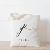 Personalized Calligraphy Initial Letter Tote Bag