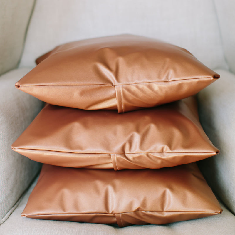 Handmade copper metallic leather throw pillow