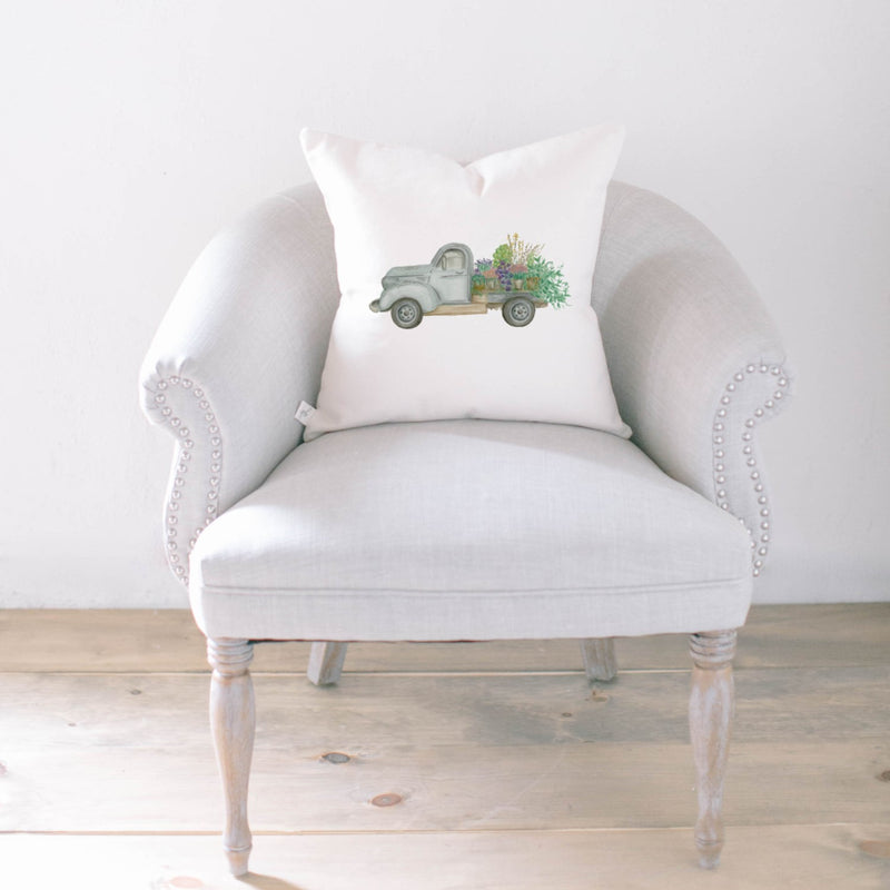 Floral Truck Watercolor Pillow