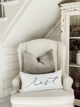 Cozy White Cottage Words Lumbar Pillow