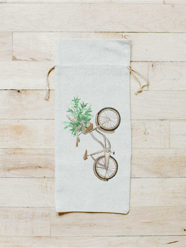 Floral Bike Watercolor Wine Bag